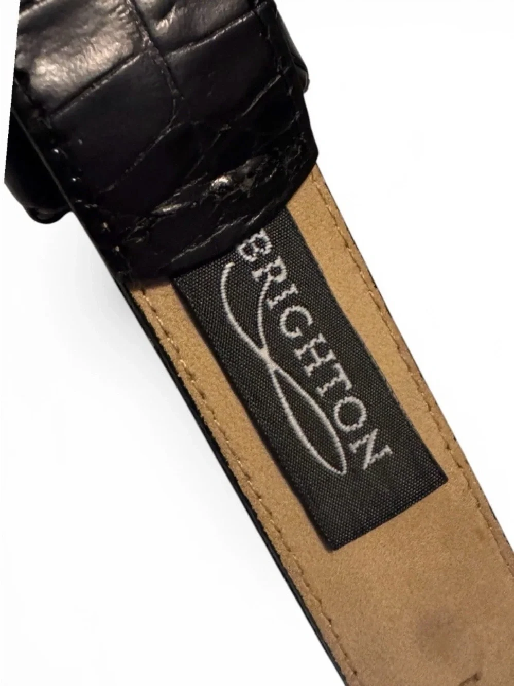 Brighton Womens Leather Belt 24703 M 1.25” Wide Black Crocodile Silver Buckle